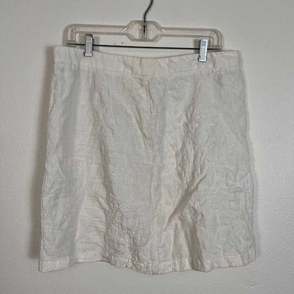 Tommy Bahama Womens White Embroidered Linen A-Line Mini Skirt Unlined Size 10